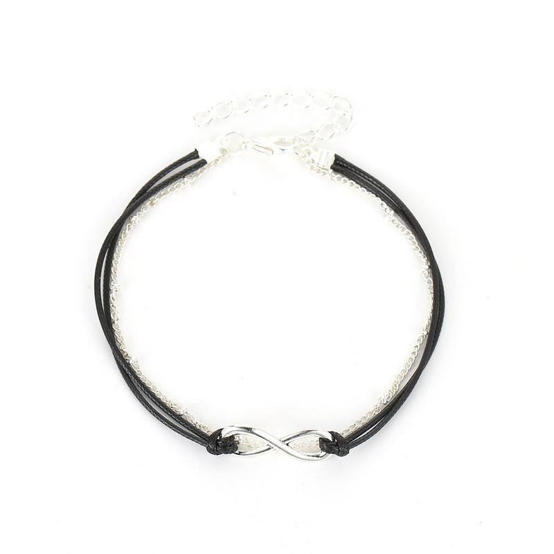 Sleek Double Layer Black Cord Bohemian Sand Beach Anklet Bracelet