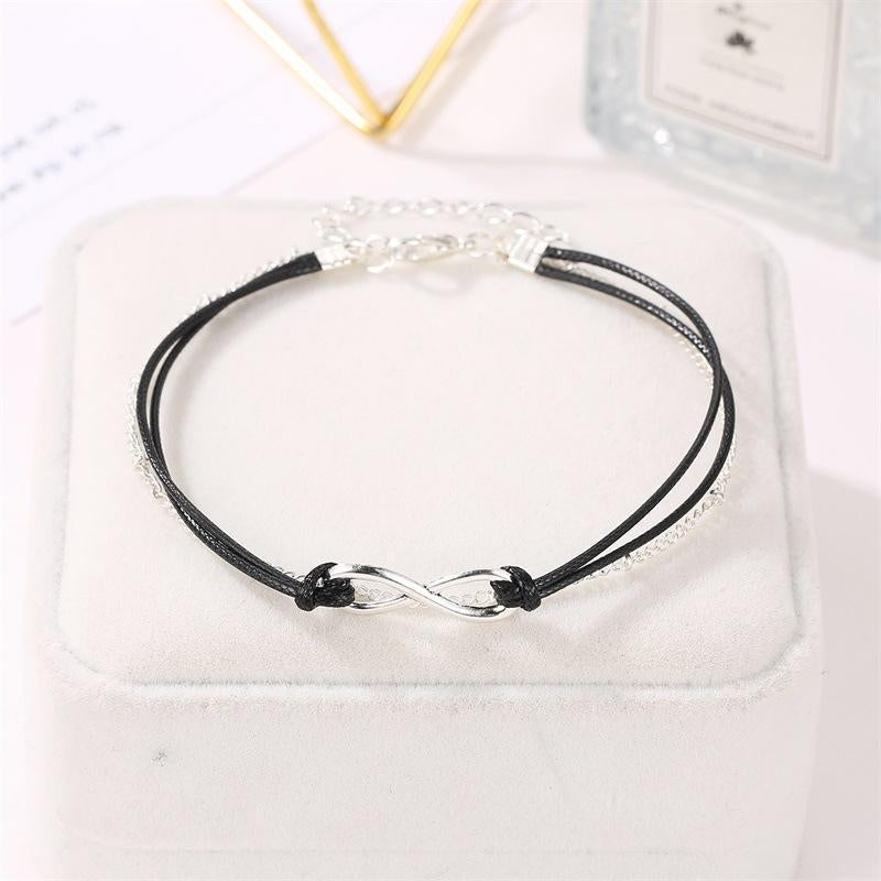 Sleek Double Layer Black Cord Bohemian Sand Beach Anklet Bracelet