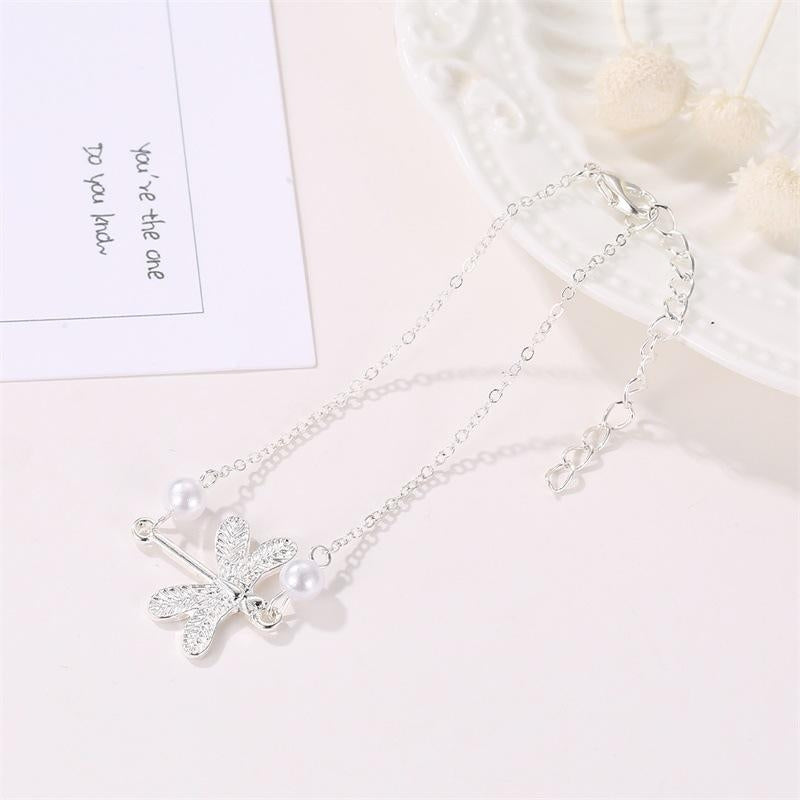 Dragonfly Pearl Pendant Anklet - Beach Style Foot Jewelry for Women