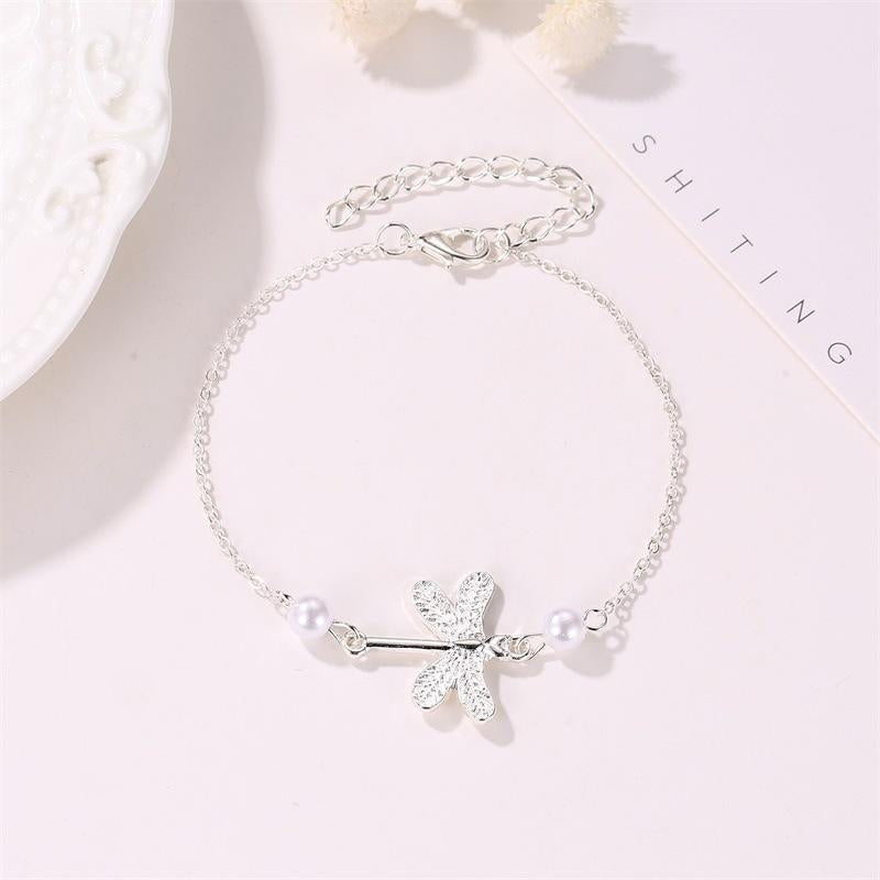 Dragonfly Pearl Pendant Anklet - Beach Style Foot Jewelry for Women