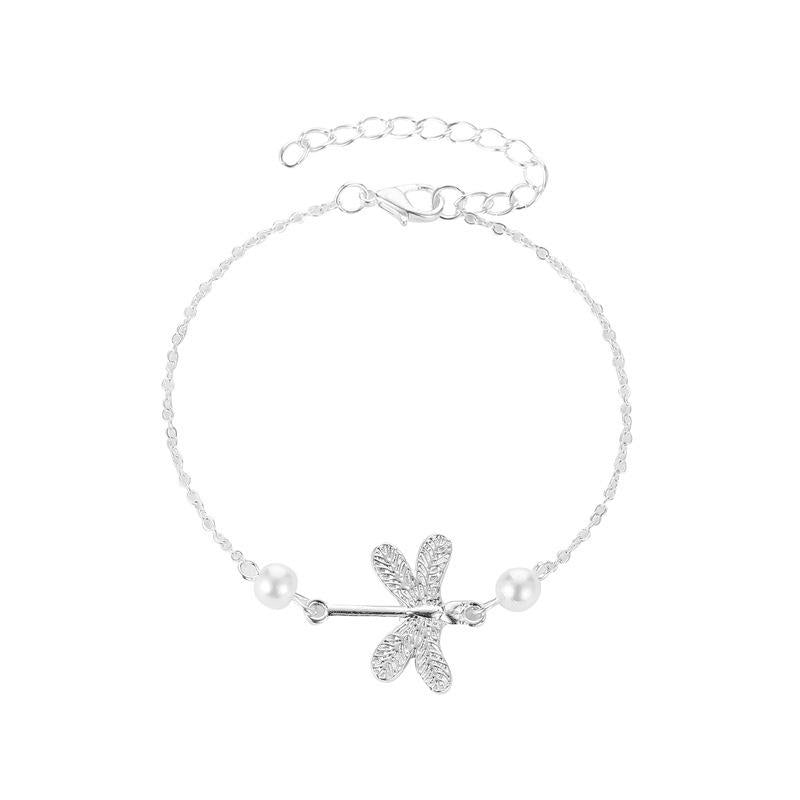 Dragonfly Pearl Pendant Anklet - Beach Style Foot Jewelry for Women