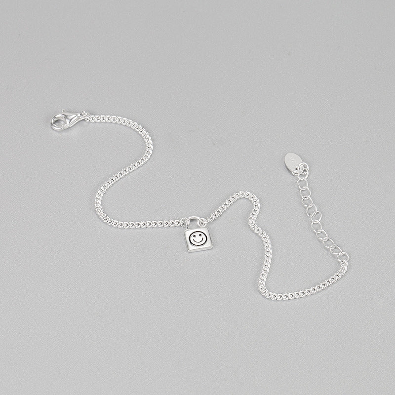 S925 Sterling Silver Smiley Face Lock Bracelet - South Korean Style, Simple and Elegant Jewelry