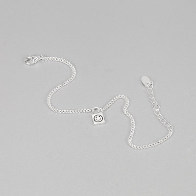 S925 Sterling Silver Smiley Face Lock Bracelet - South Korean Style, Simple and Elegant Jewelry