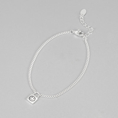 S925 Sterling Silver Smiley Face Lock Bracelet - South Korean Style, Simple and Elegant Jewelry