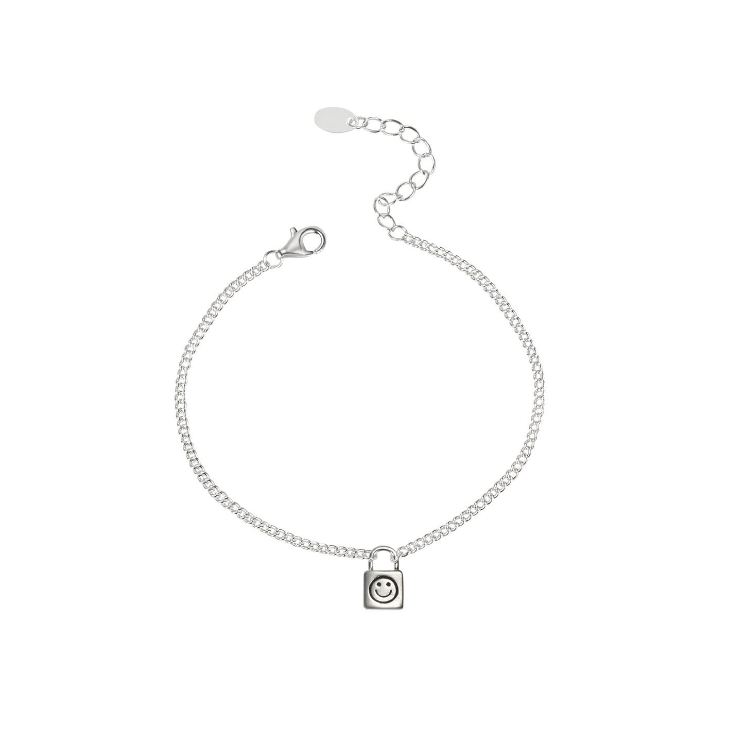 S925 Sterling Silver Smiley Face Lock Bracelet - South Korean Style, Simple and Elegant Jewelry