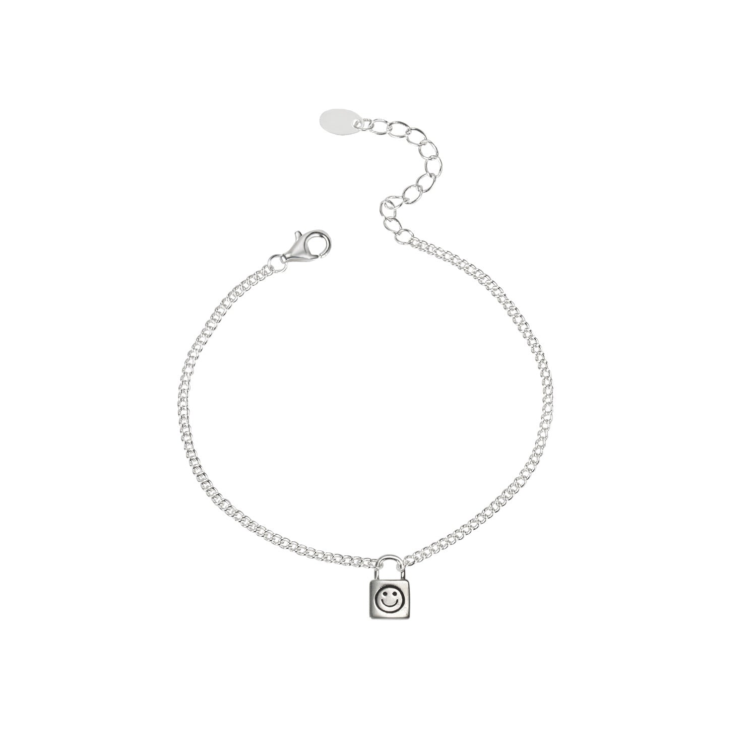 S925 Sterling Silver Smiley Face Lock Bracelet - South Korean Style, Simple and Elegant Jewelry