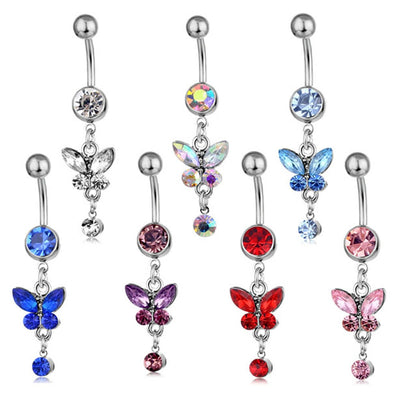 European American Butterfly Cross Floral Heart Belly Button Ring Set - 20pcs Pink Collection