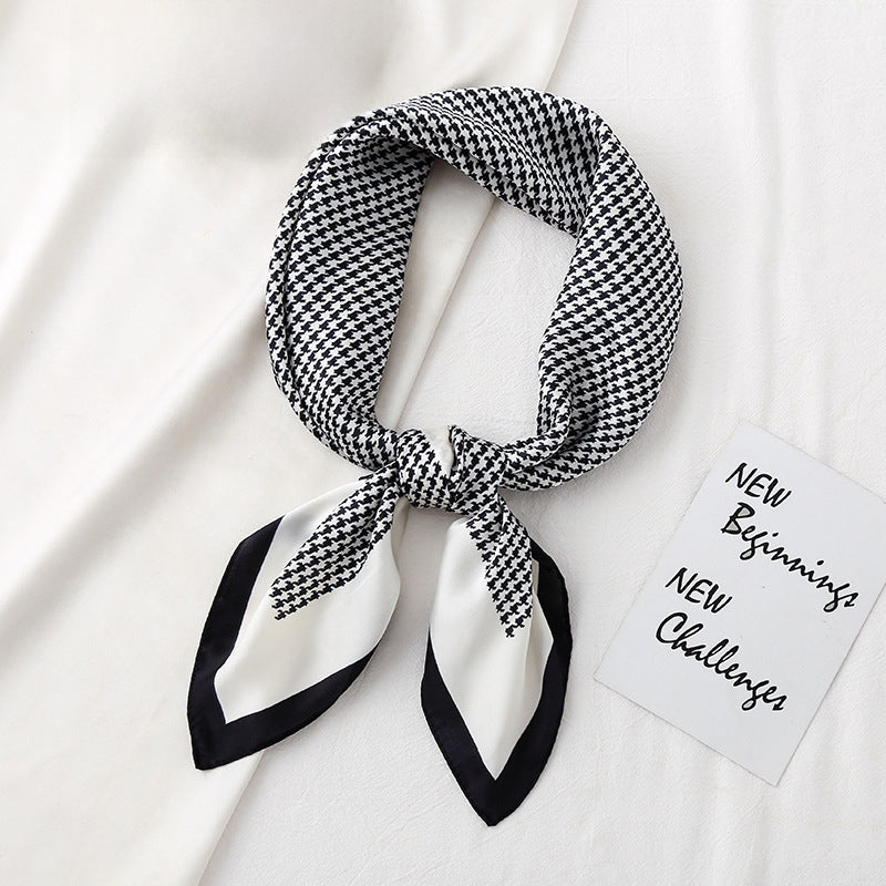 Silk Houndstooth Square Scarf for Women - Professional & Fashionable Sun Protection Accessory