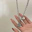 Square Black and White Checkerboard Geometric Pendant Titanium Steel Necklace