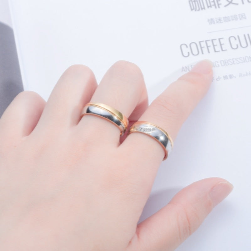 18K Gold Plated Stainless Steel Geometric Gemstone Couple Rings