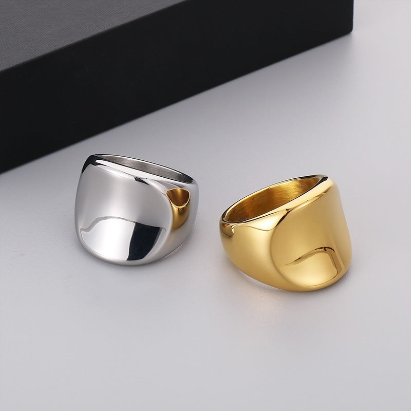 18K Gold Plated Geometric Minimalist Stainless Steel Wide Band Ring