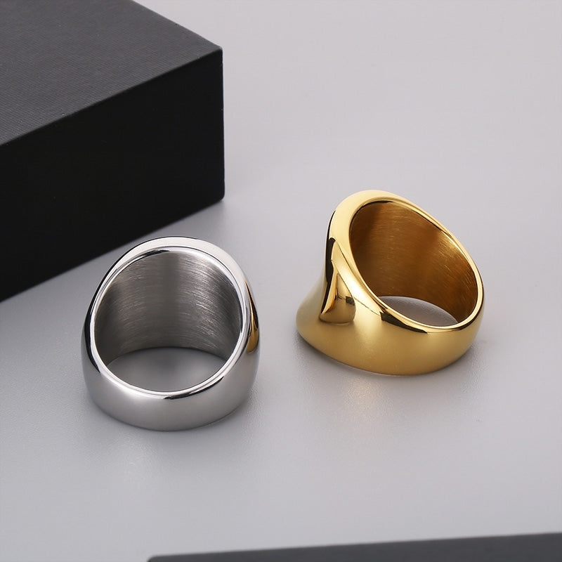 18K Gold Plated Geometric Minimalist Stainless Steel Wide Band Ring