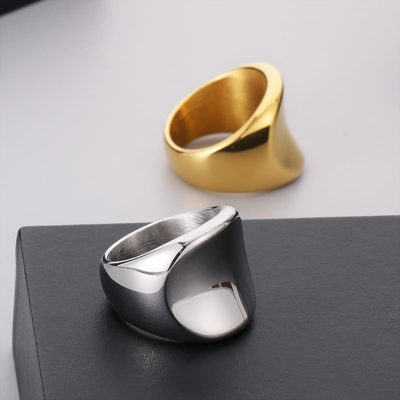 18K Gold Plated Geometric Minimalist Stainless Steel Wide Band Ring