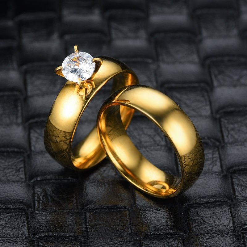 18K Gold Plated Stainless Steel U Shape Gemstone Couple Rings