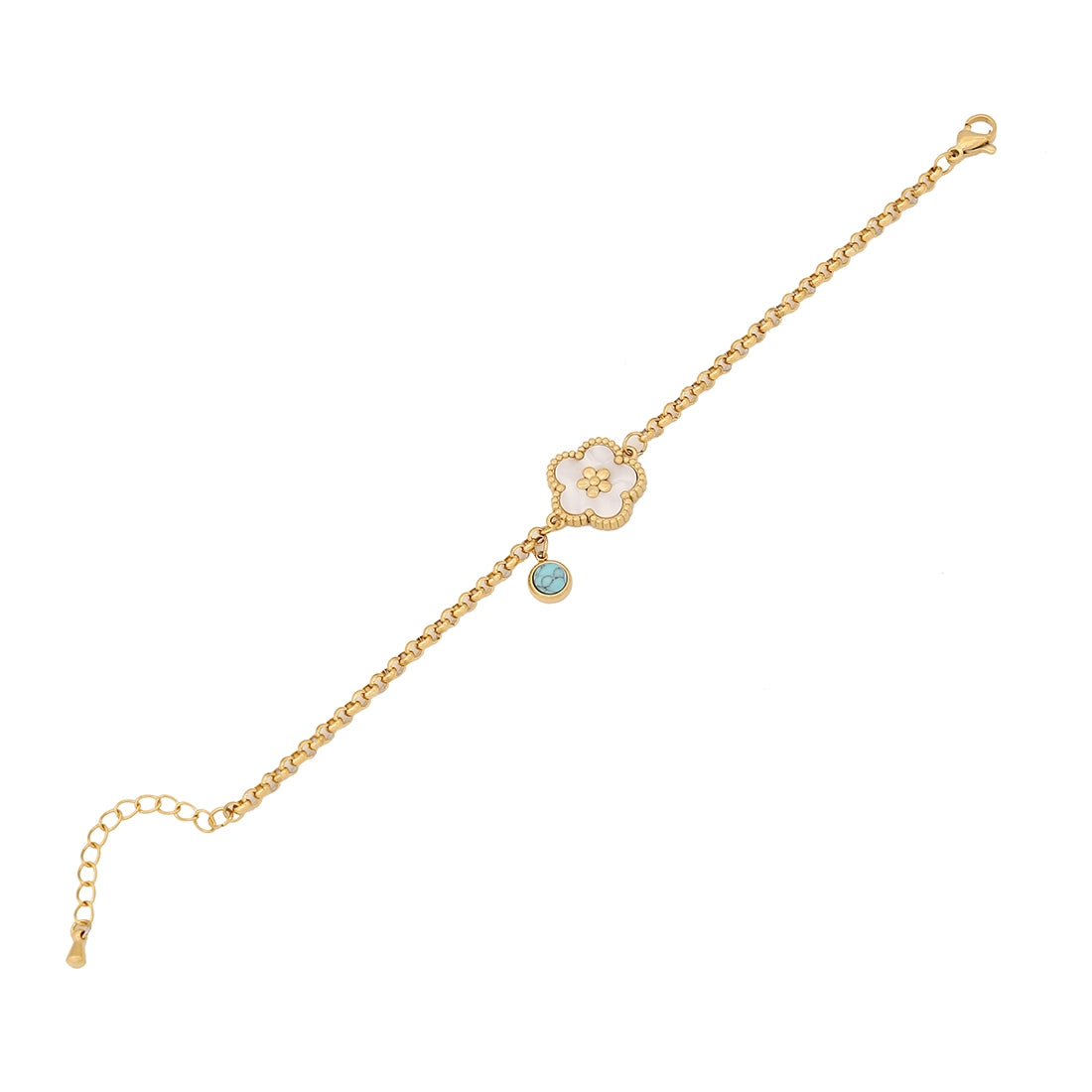 Stainless Steel 18K Gold Plated Turquoise Flower Butterfly Bracelet