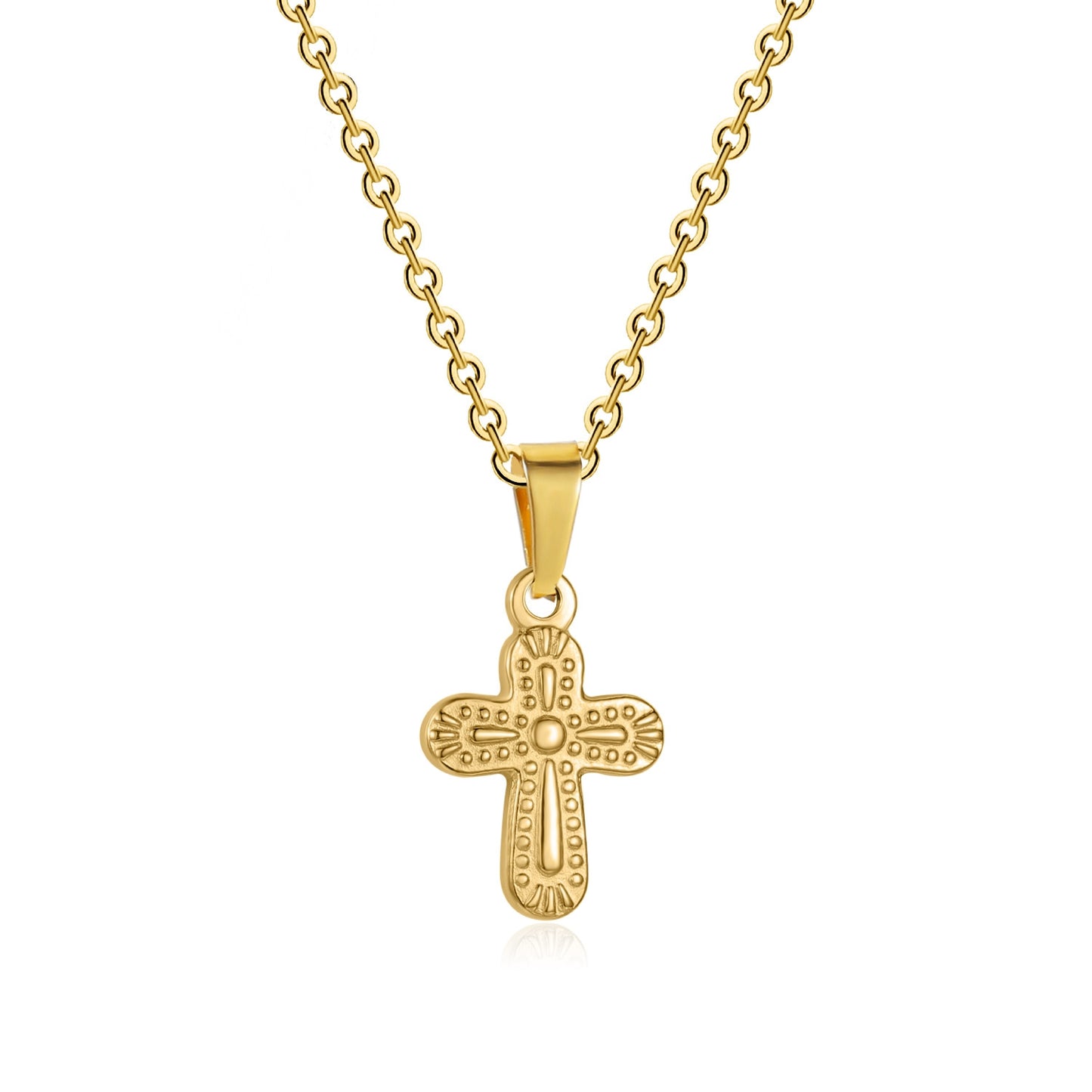 18K Gold Plated Stainless Steel Cross Pendant Necklace for Women and Men