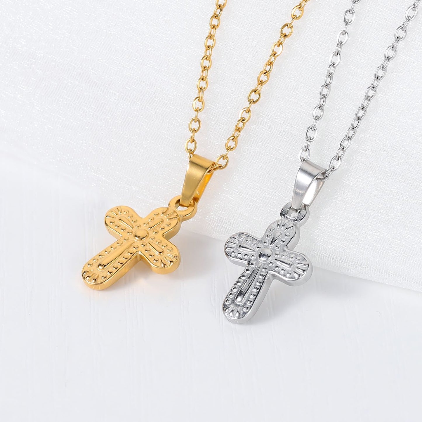 18K Gold Plated Stainless Steel Cross Pendant Necklace for Women and Men