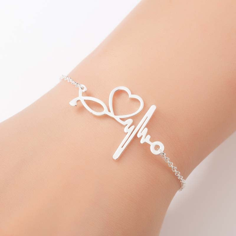 Stainless Steel Electrocardiogram Heartbeat Bracelet