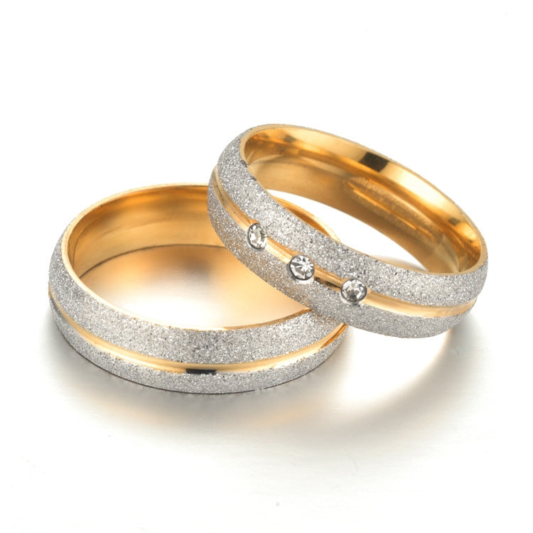 Stainless Steel U Shape Diamond Inlaid Couple Rings