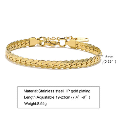 Stainless Steel Gold Chain Bracelet for Men - 6mm Fashion Jewelry