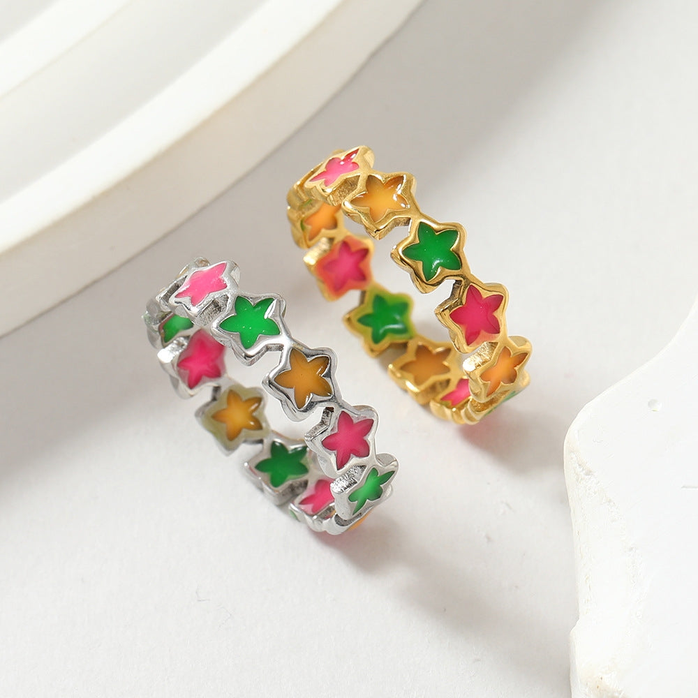 Stainless Steel Colorful Star Enamel Rings for Women