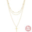 Sterling Silver 14K Gold Plated Triple Layer Cross Necklace with Rhinestones