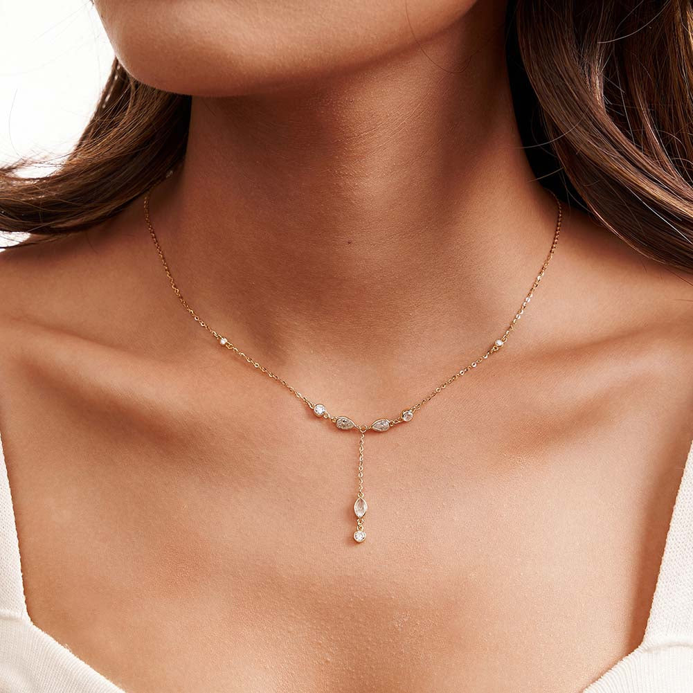 14K Gold Plated Sterling Silver Zircon Lariat Necklace