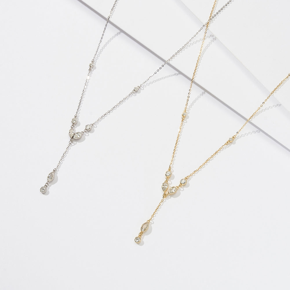 14K Gold Plated Sterling Silver Zircon Lariat Necklace