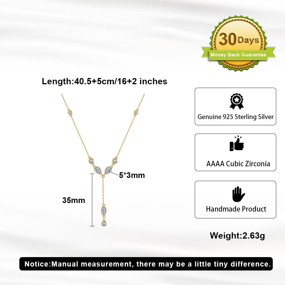 14K Gold Plated Sterling Silver Zircon Lariat Necklace