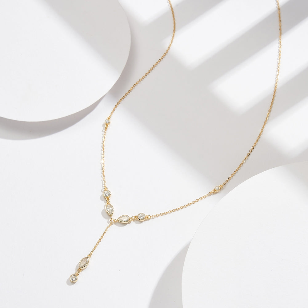 14K Gold Plated Sterling Silver Zircon Lariat Necklace