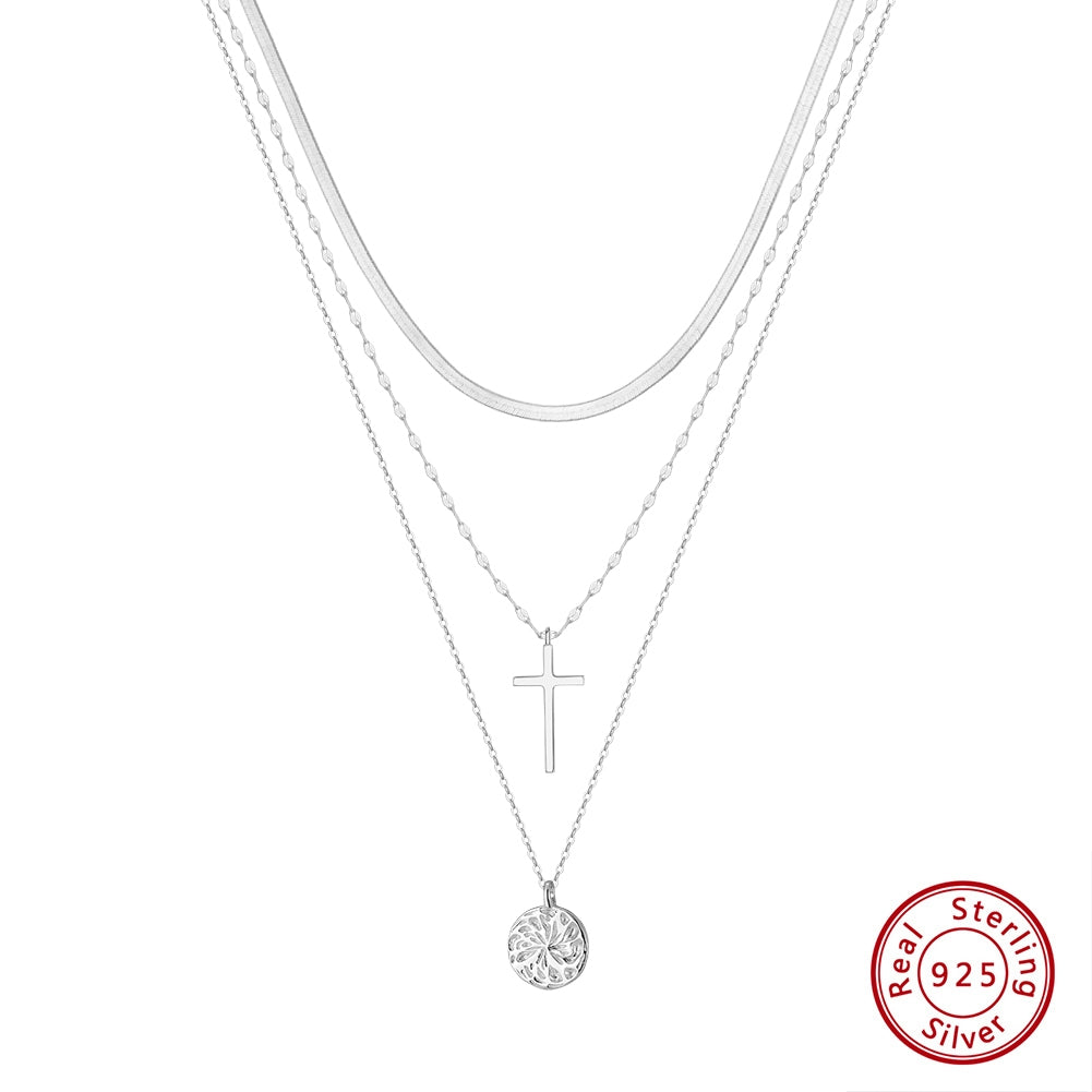 Sterling Silver 14K Gold Plated Triple Layer Cross Pendant Necklace