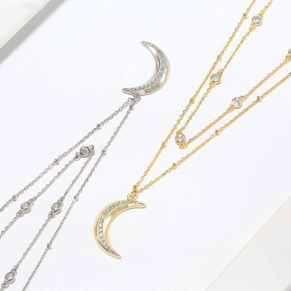 14K Gold Plated Sterling Silver Moon Double Layer Necklace