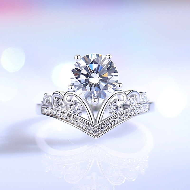 Sterling Silver Crown Design Moissanite Zircon Ring 2 Carat