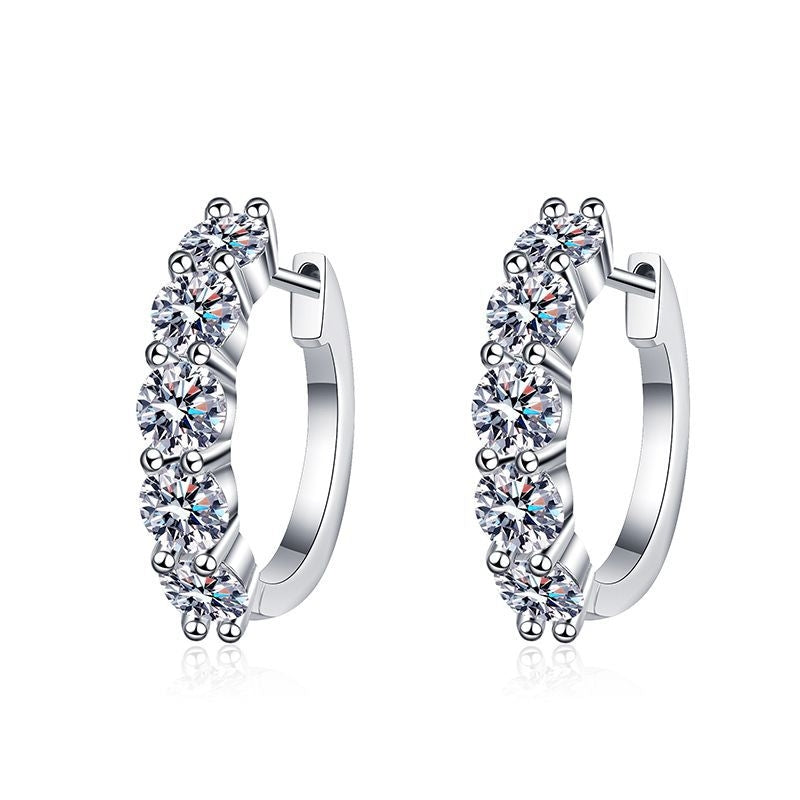 Sterling Silver Geometric Moissanite Hoop Earrings with 3 Carat Solitaire Stone