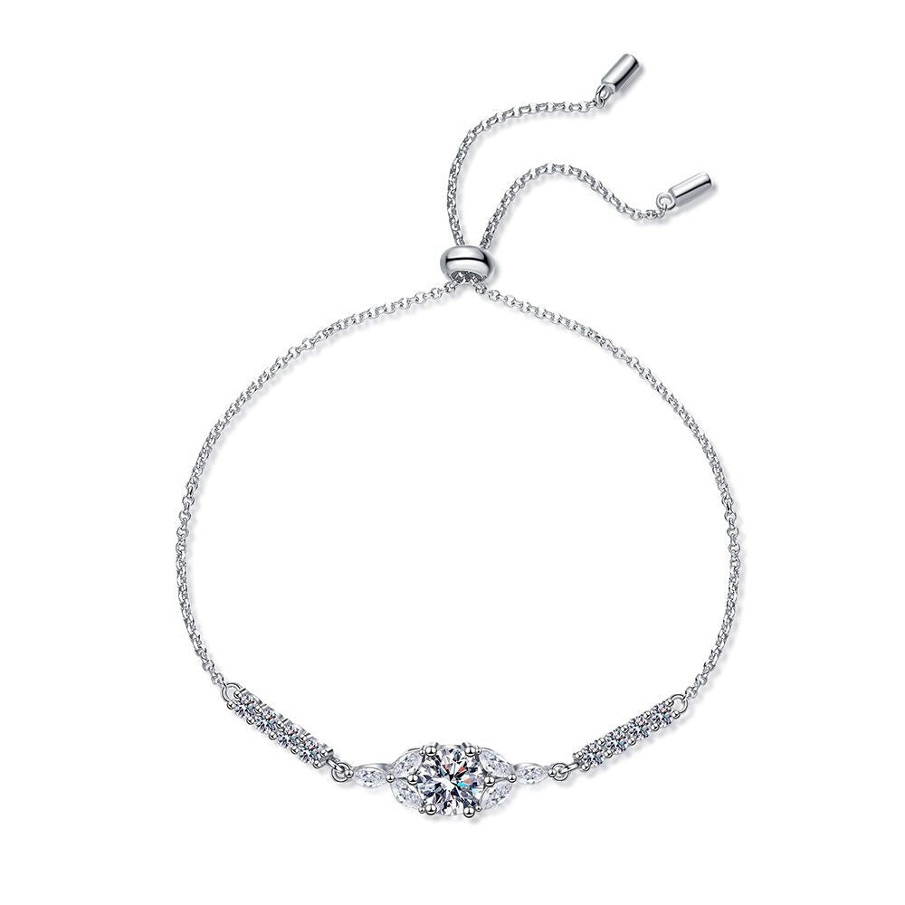 Sterling Silver Adjustable Geometric Moissanite Starflower Bracelet