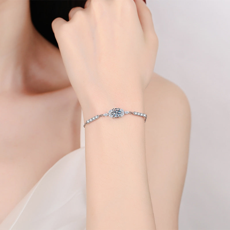 Sterling Silver Adjustable Geometric Moissanite Starflower Bracelet