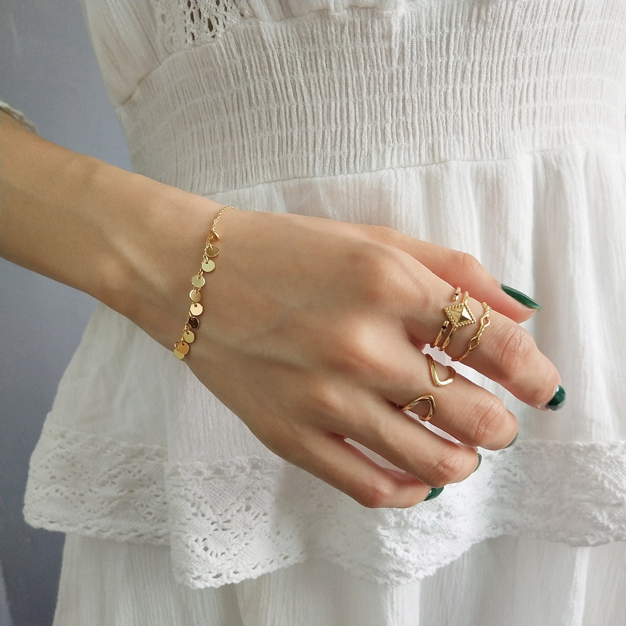 Sterling Silver Star Geometric Disc Delicate Gold Bracelet