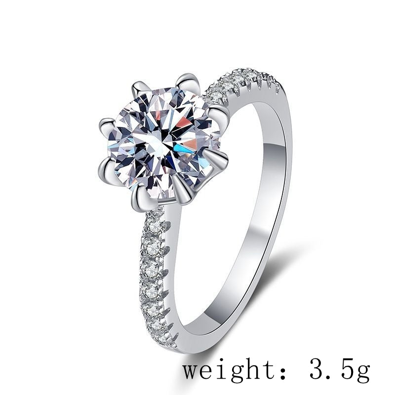 Sterling Silver Moissanite Zircon Engagement Ring with Platinum Plating