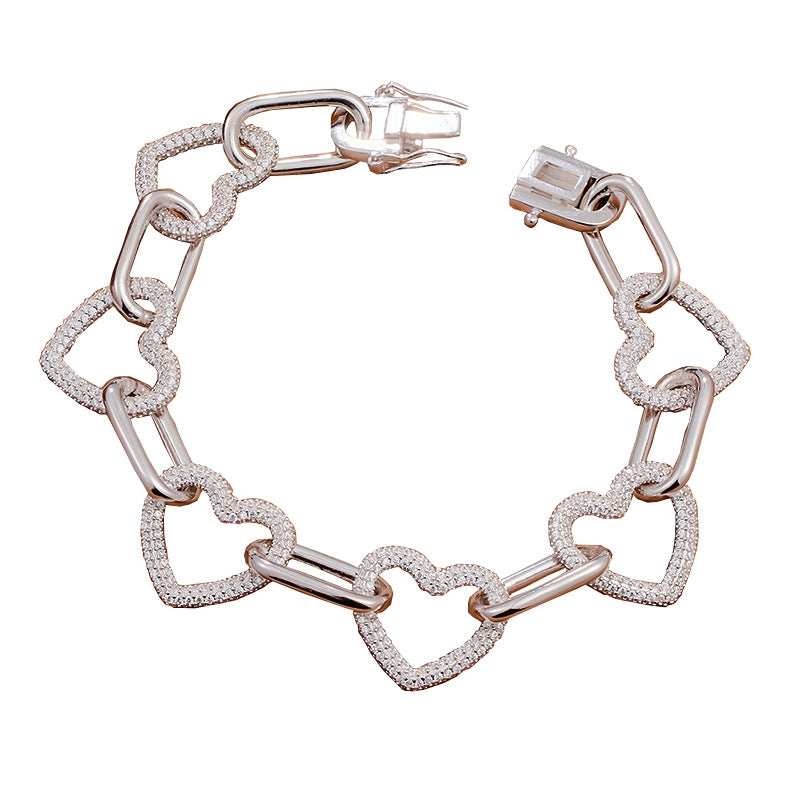 Sterling Silver Heart Shape Hollow Out Diamond Love Bracelets for Women