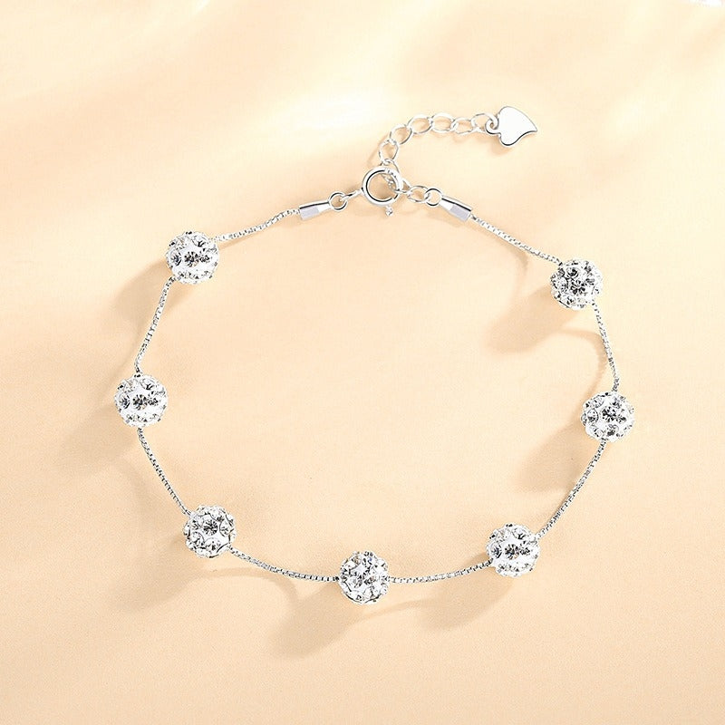 Sterling Silver Round Shell Bead Crystal Love Bracelet for Women