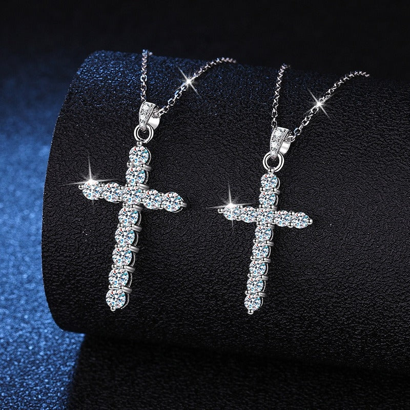 Sterling Silver Moissanite Cross Pendant Necklace