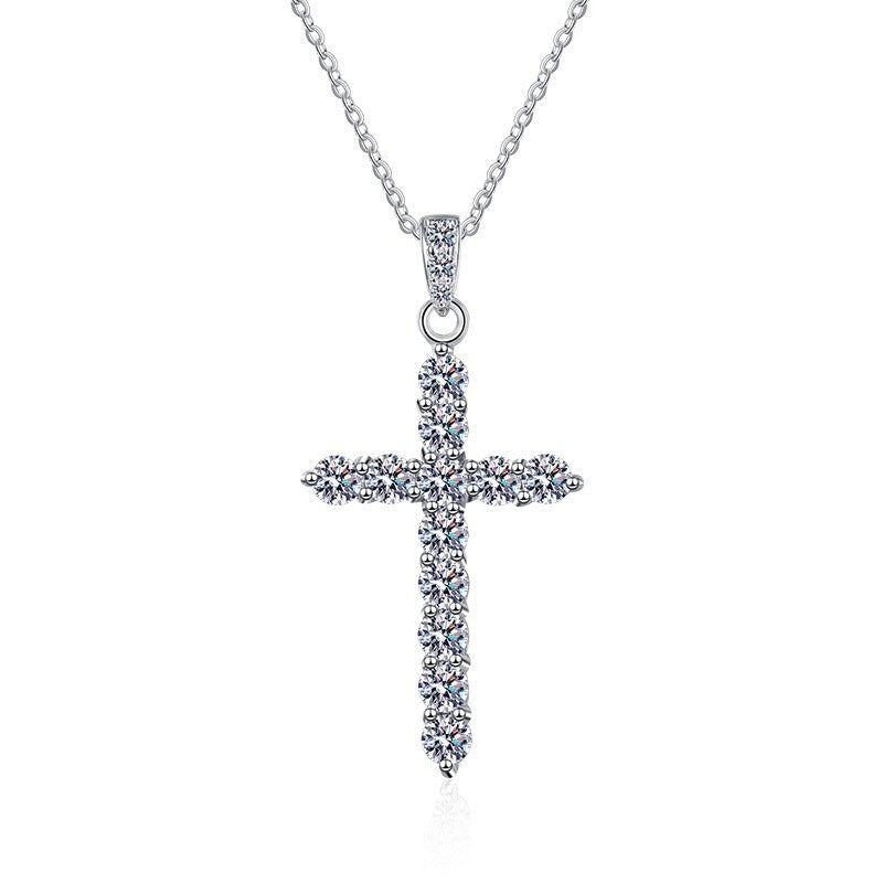 Sterling Silver Moissanite Cross Pendant Necklace