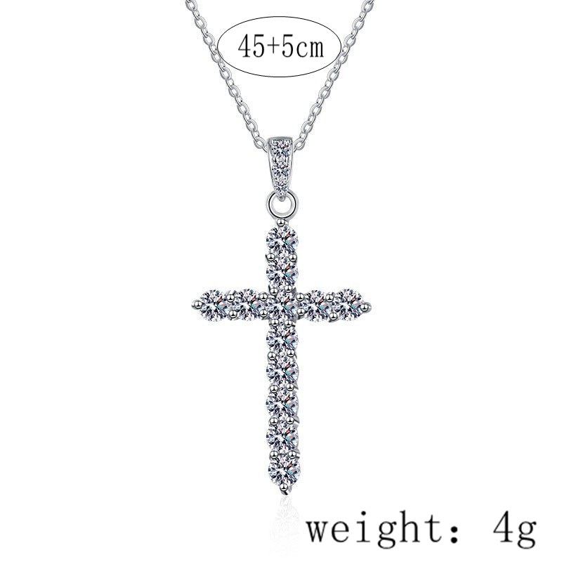 Sterling Silver Moissanite Cross Pendant Necklace