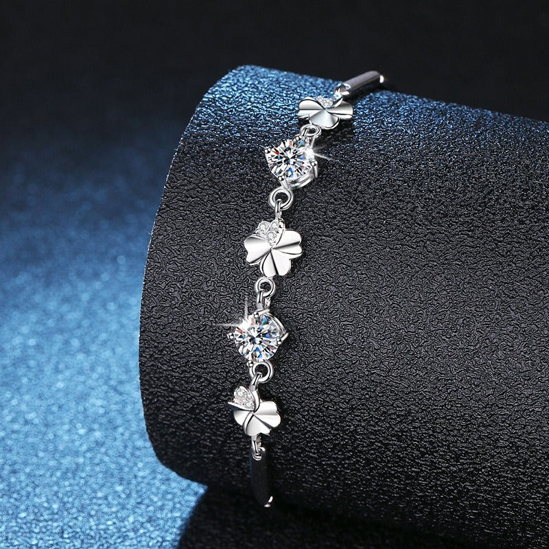 Sterling Silver Four Leaf Clover Moissanite Zircon Bracelet for Women