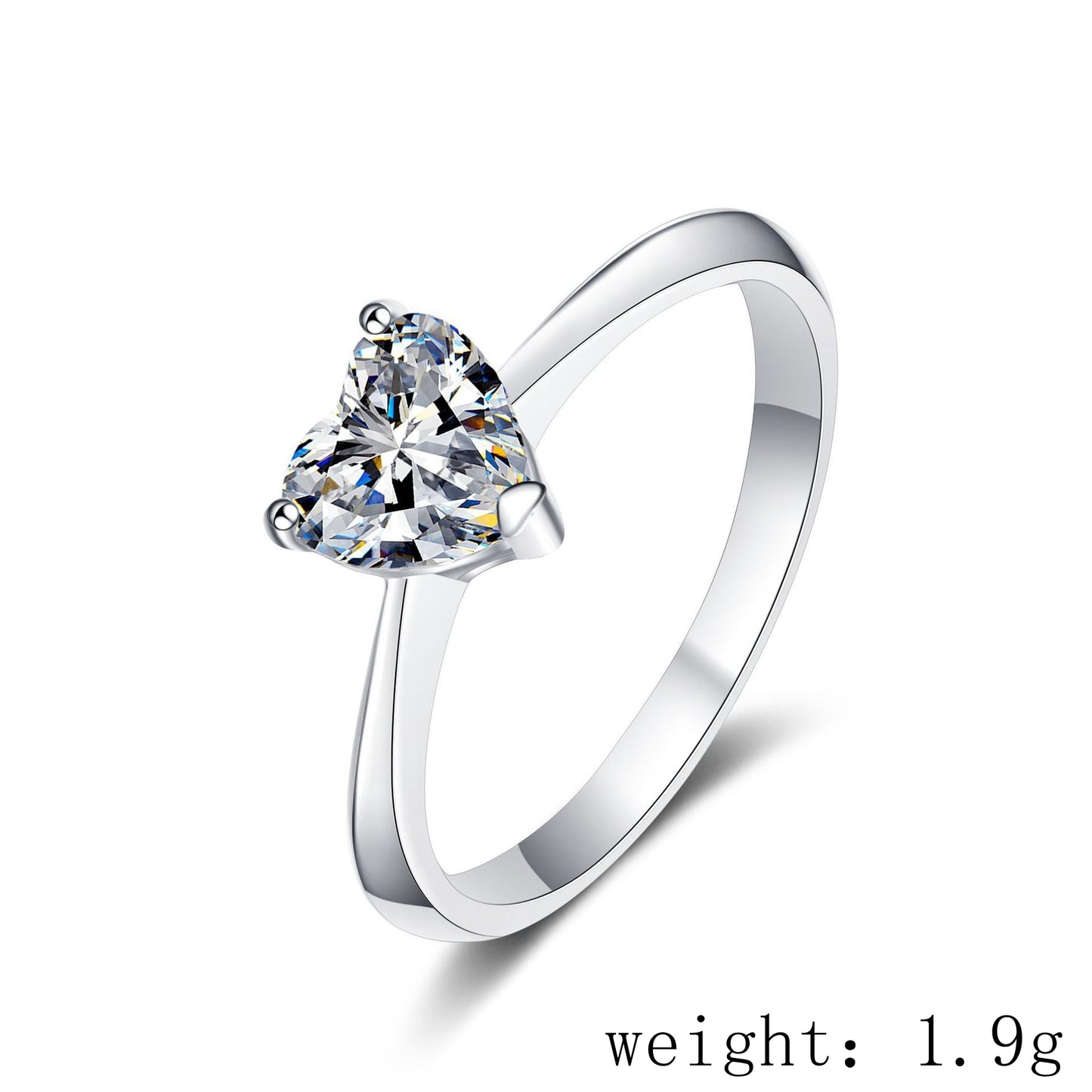 Sterling Silver Heart Shape Moissanite Solitaire Engagement Ring