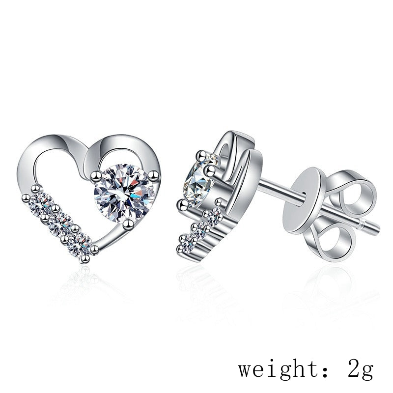 Sterling Silver Heart Shape Moissanite Zircon Stud Earrings