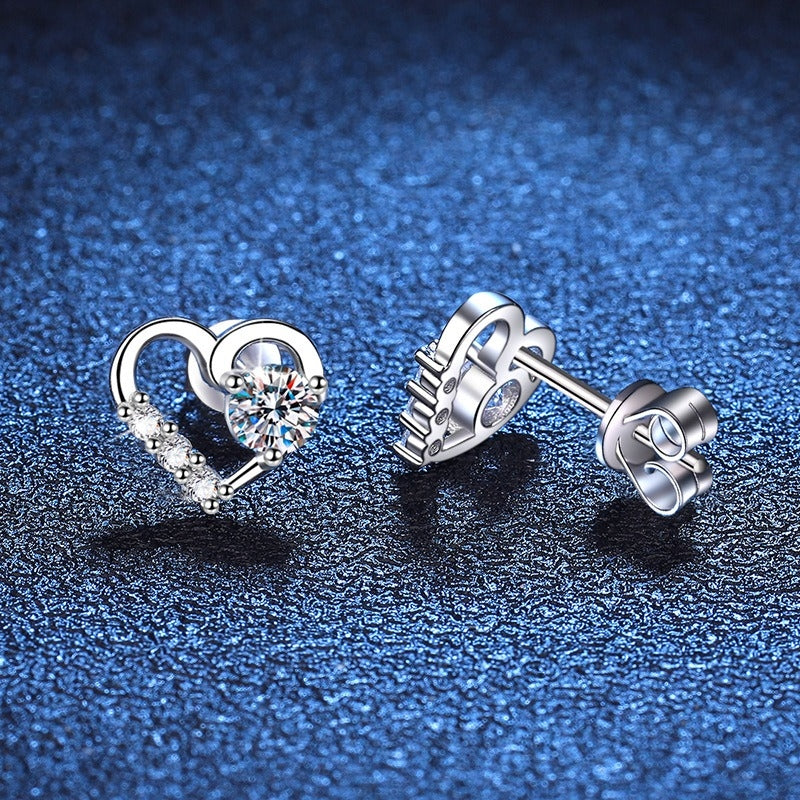 Sterling Silver Heart Shape Moissanite Zircon Stud Earrings