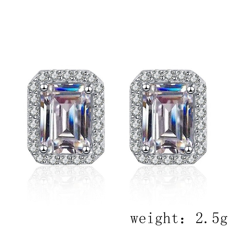 Sterling Silver Radiant Cut Moissanite Rectangle Stud Earrings