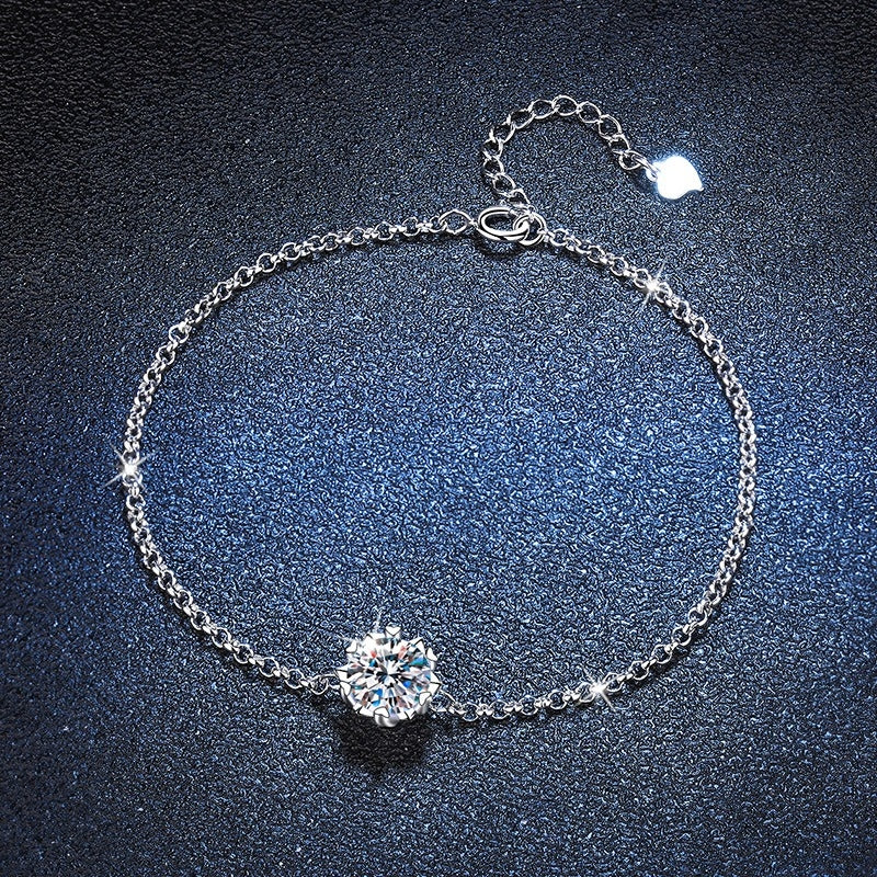 Sterling Silver Snowflake Moissanite Bracelet with Hexagram Design