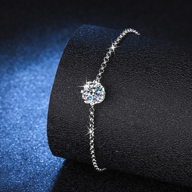 Sterling Silver Snowflake Moissanite Bracelet with Hexagram Design